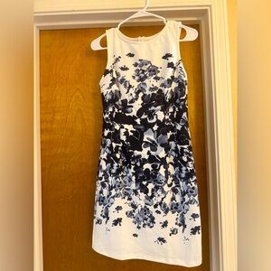 Elegant Floral Midi Dress - Black and White